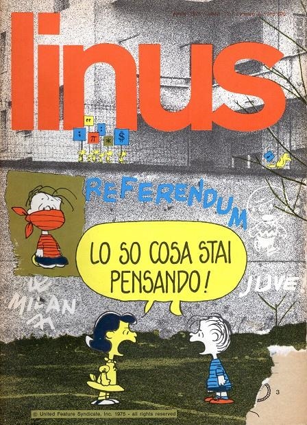 LINUS 1975 ANNO 11 # 04 REVISTA ORIGINAL EN ITALIANO (PORTADA RASGADA) | 9999900110975 | VARIOS AUTORES