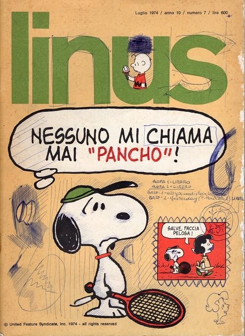 LINUS 1974 ANNO 10 # 07 REVISTA ORIGINAL EN ITALIANO (PORTADA RAYADA) | 9999900111064 | VARIOS AUTORES